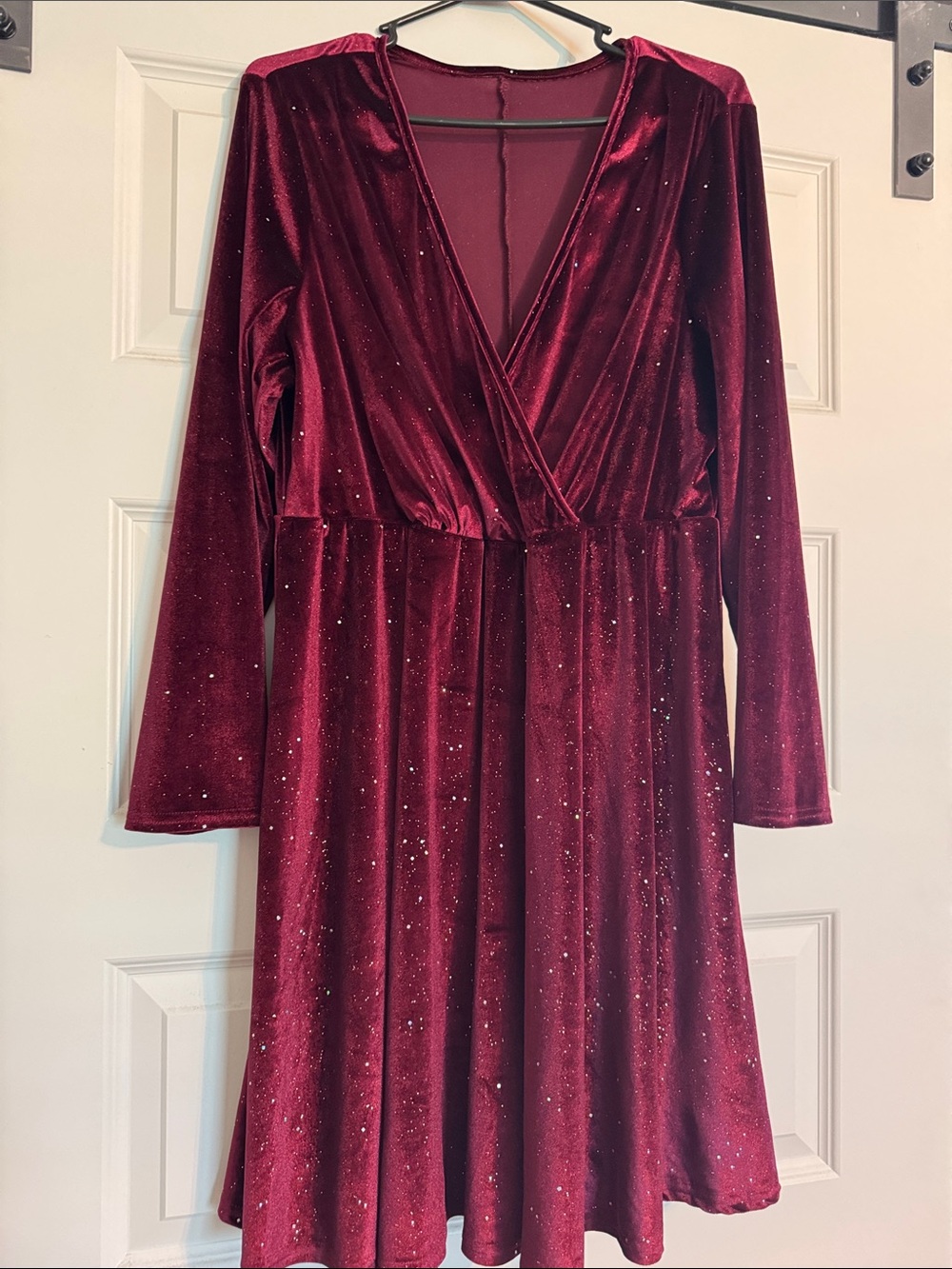 Elegant Burgundy Sparkle Wrap Dress - Holiday party dress - Picture 7 of 8